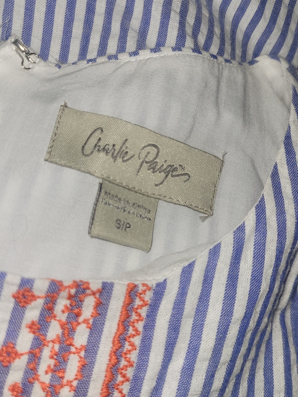 Charlie Paige Striped Sleeveless Shift Dress with Red Embroidered Front Size S - Picture 5 of 5